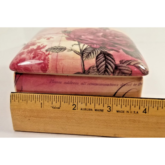 Vintage Romance! Red Rose Floral Trinket Jewelry Porcelain Box Kimberly Poloson - Picture 6 of 8